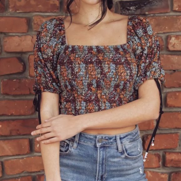 Free People Back On Crop Top In Dark Combo SIze S
